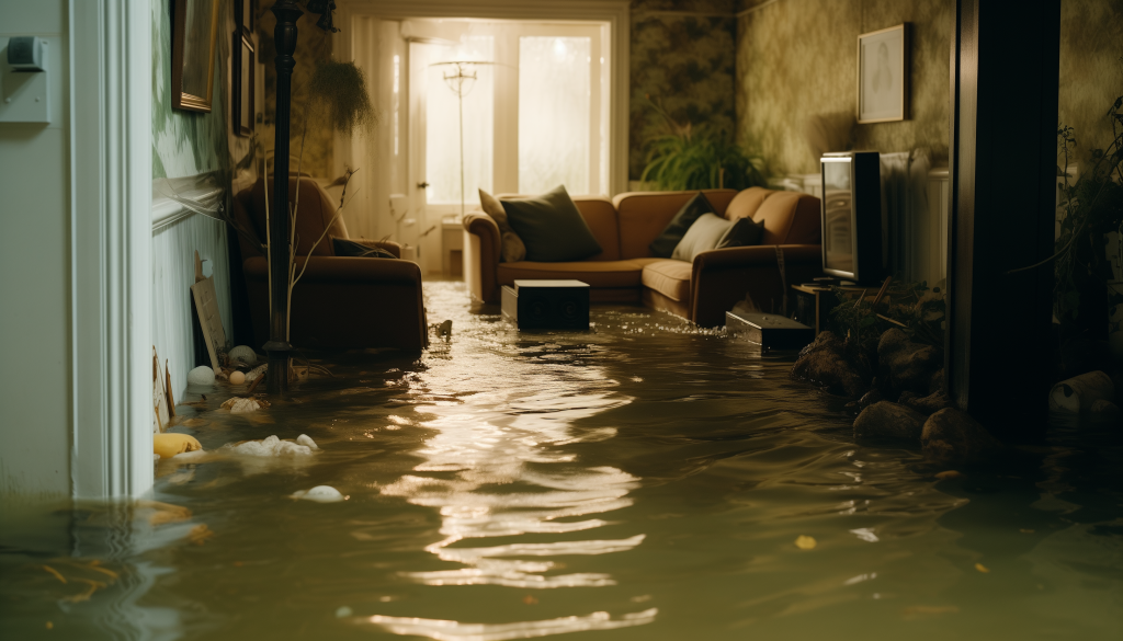Water Damage Restoration Flooded Room
